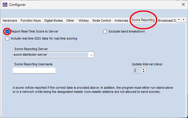 Setarea programului N1MM pentru Score Reporting